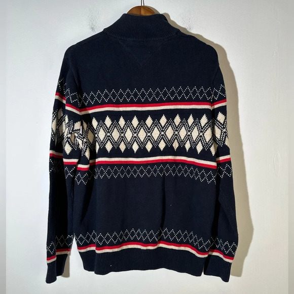 Tommy Hilfiger 1/4 Zip Argyle Diamond Pattern Pullover Sweater - Picture 3 of 3